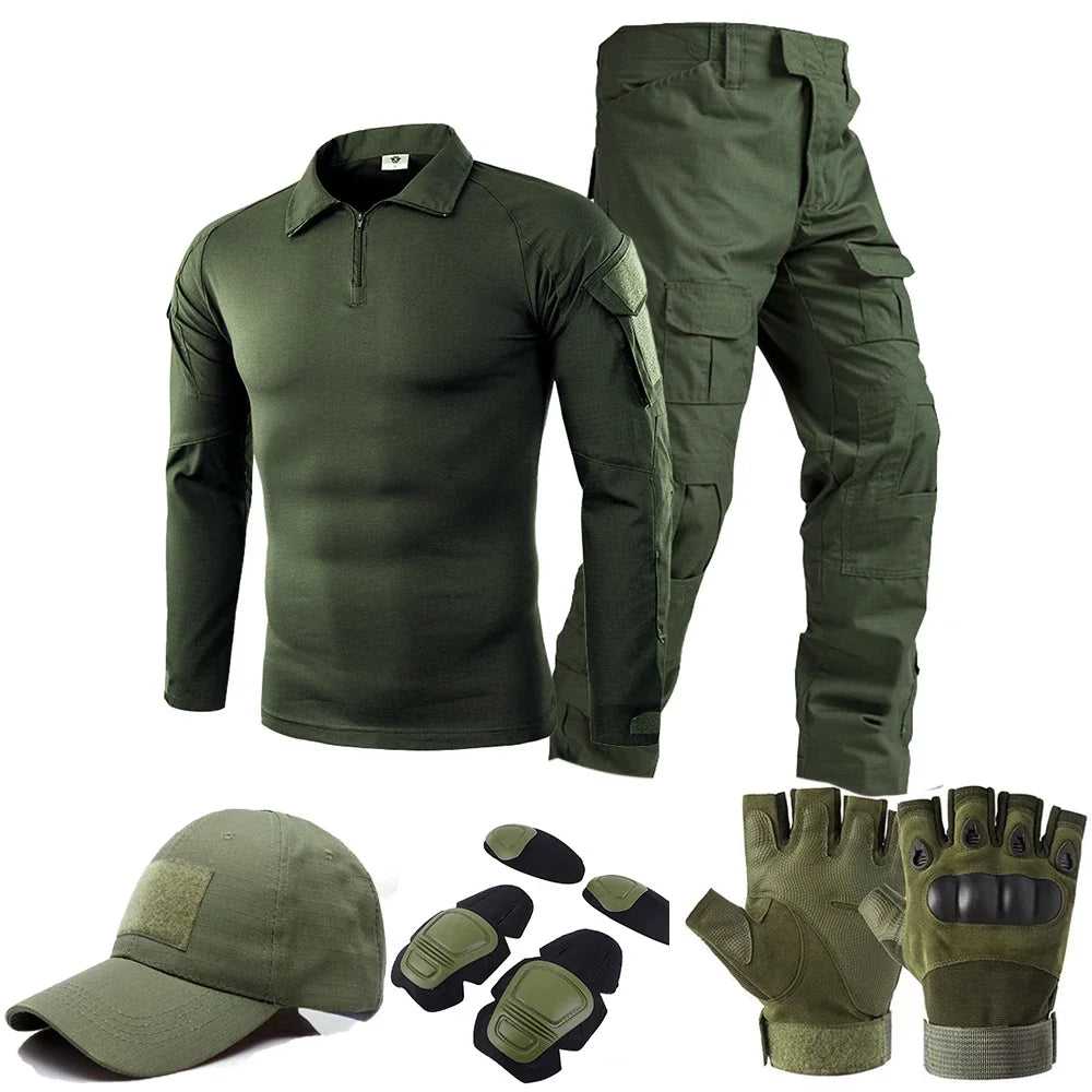 Conjunto de Uniforme de Combate Táctico Negro CP para Hombre, Camisa de Manga Larga, Pantalones Cargo, Ropa para Paintball, Caza y Entrenamiento al Aire Libre