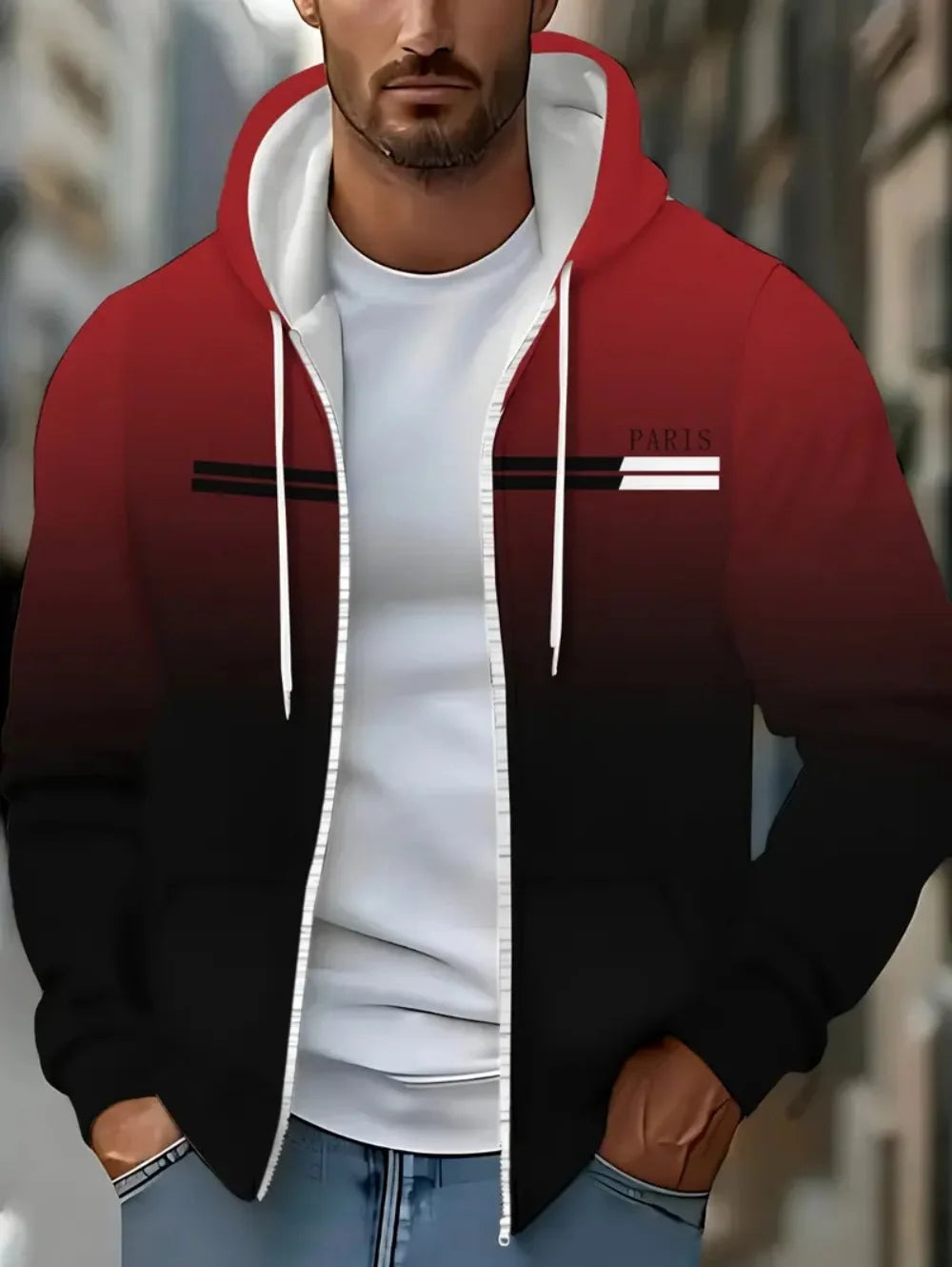 Moda gradiente gráfico con capucha con cremallera Casual deportes diseño de bolsillo ropa de calle de manga larga al aire libre viaje calle Sudadera con capucha de gran tamaño