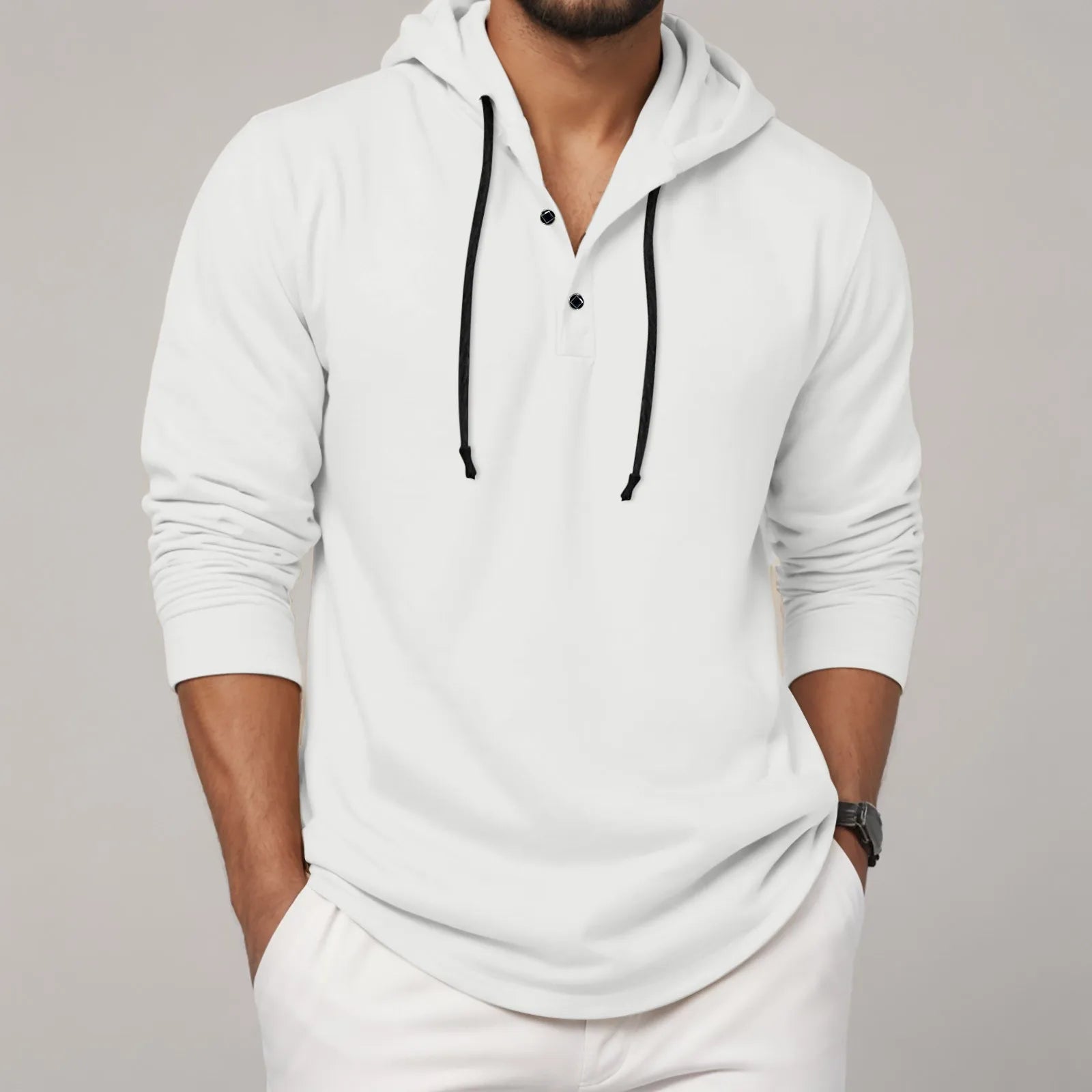 Sudadera con capucha para hombre, camisa con botones de manga larga, sudadera informal para playa y Yoga, sudaderas con capucha de gran tamaño, camisas informales holgadas para hombre