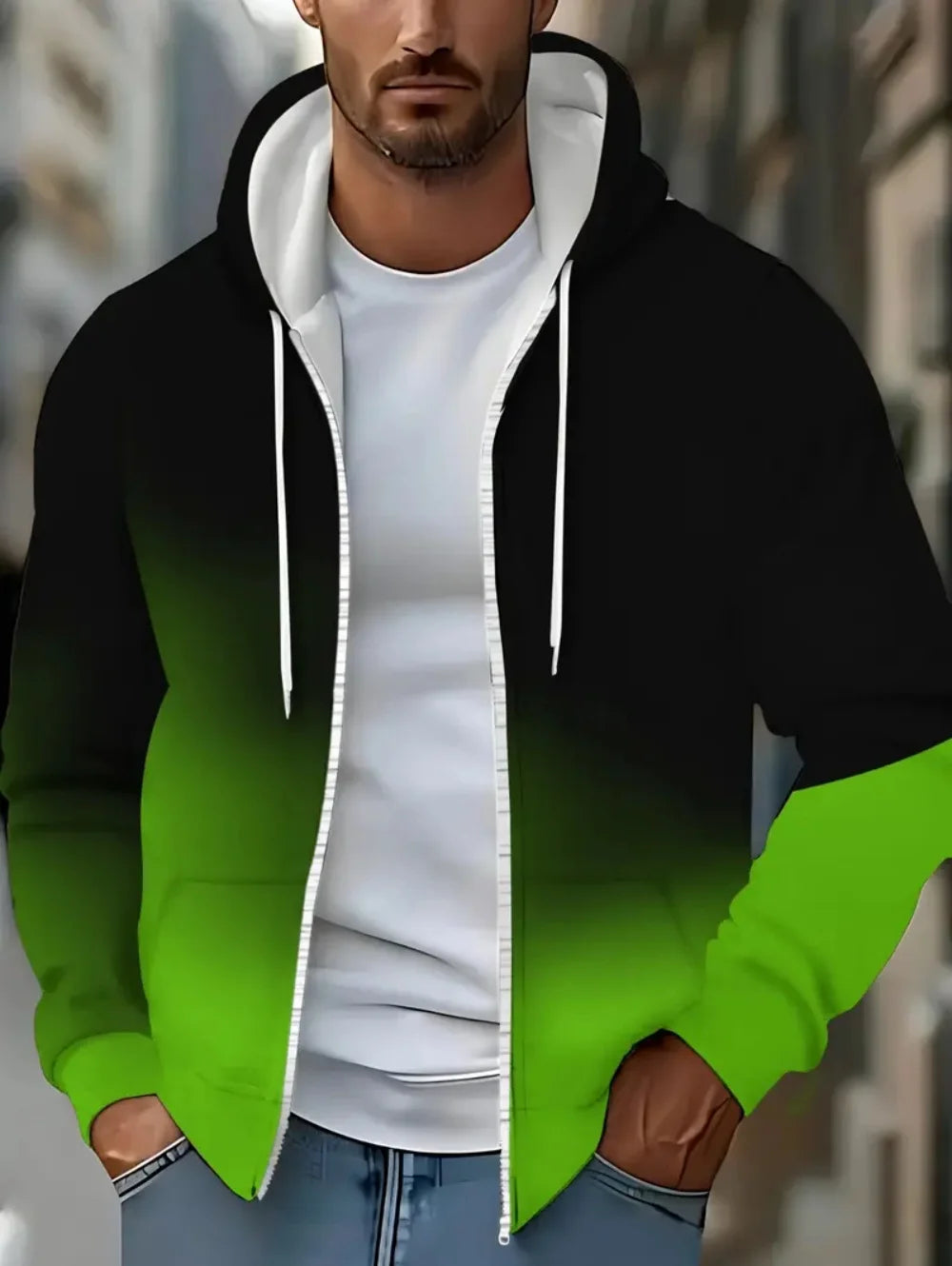 Moda gradiente gráfico con capucha con cremallera Casual deportes diseño de bolsillo ropa de calle de manga larga al aire libre viaje calle Sudadera con capucha de gran tamaño
