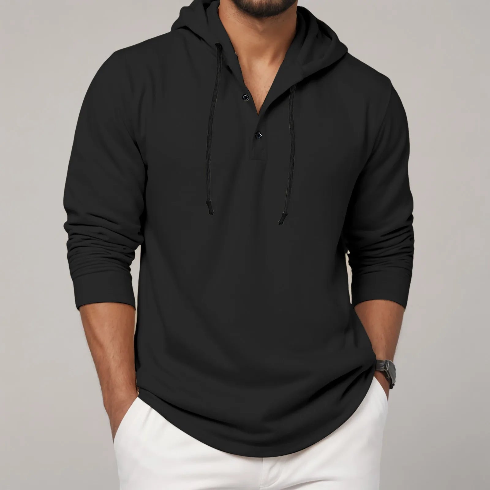 Sudadera con capucha para hombre, camisa con botones de manga larga, sudadera informal para playa y Yoga, sudaderas con capucha de gran tamaño, camisas informales holgadas para hombre