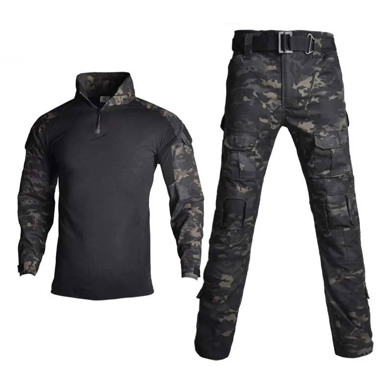 Conjunto de Uniforme de Combate Táctico Negro CP para Hombre, Camisa de Manga Larga, Pantalones Cargo, Ropa para Paintball, Caza y Entrenamiento al Aire Libre