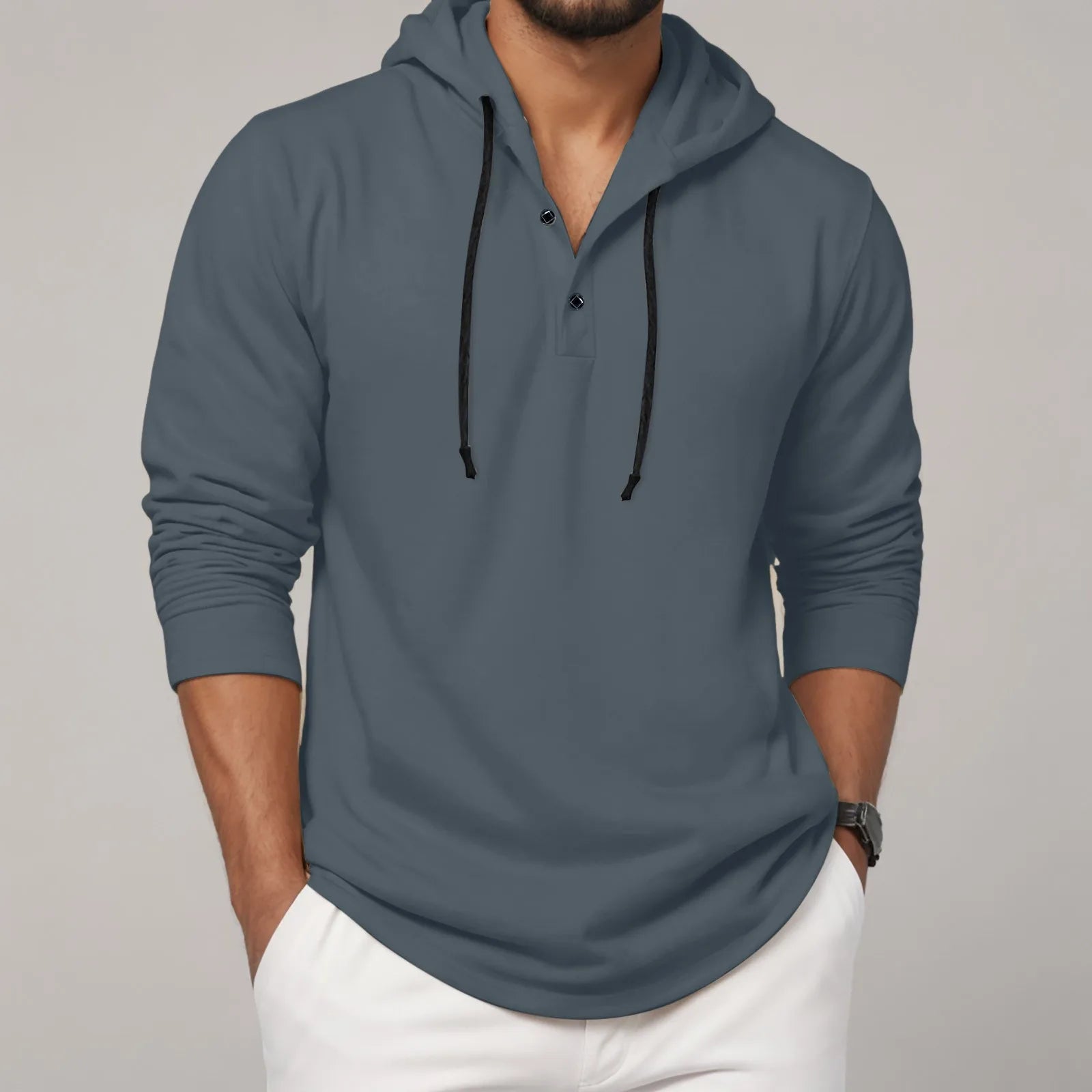 Sudadera con capucha para hombre, camisa con botones de manga larga, sudadera informal para playa y Yoga, sudaderas con capucha de gran tamaño, camisas informales holgadas para hombre