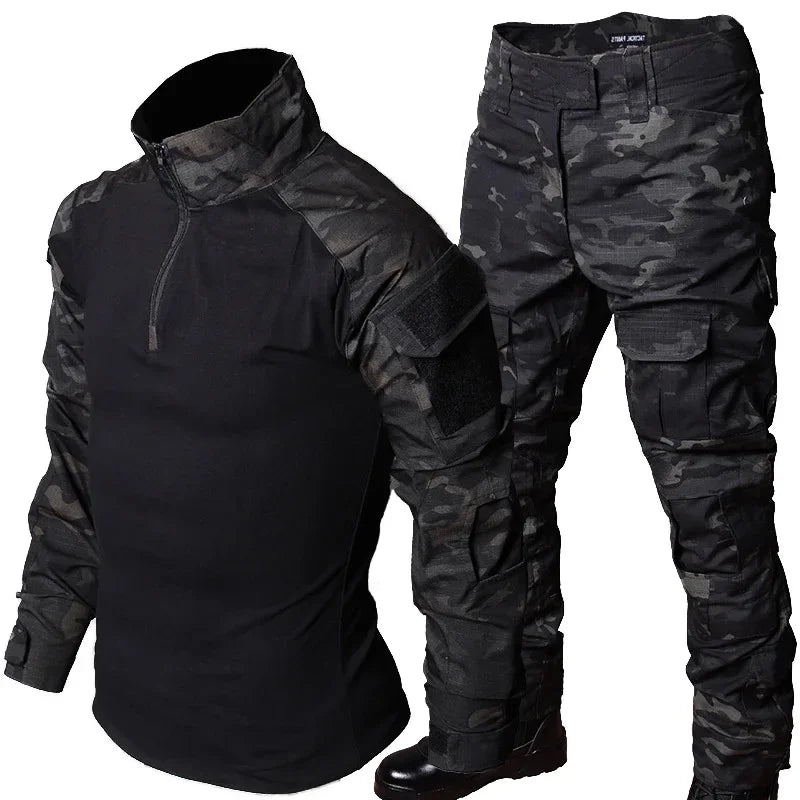 Conjunto de Uniforme de Combate Táctico Negro CP para Hombre, Camisa de Manga Larga, Pantalones Cargo, Ropa para Paintball, Caza y Entrenamiento al Aire Libre