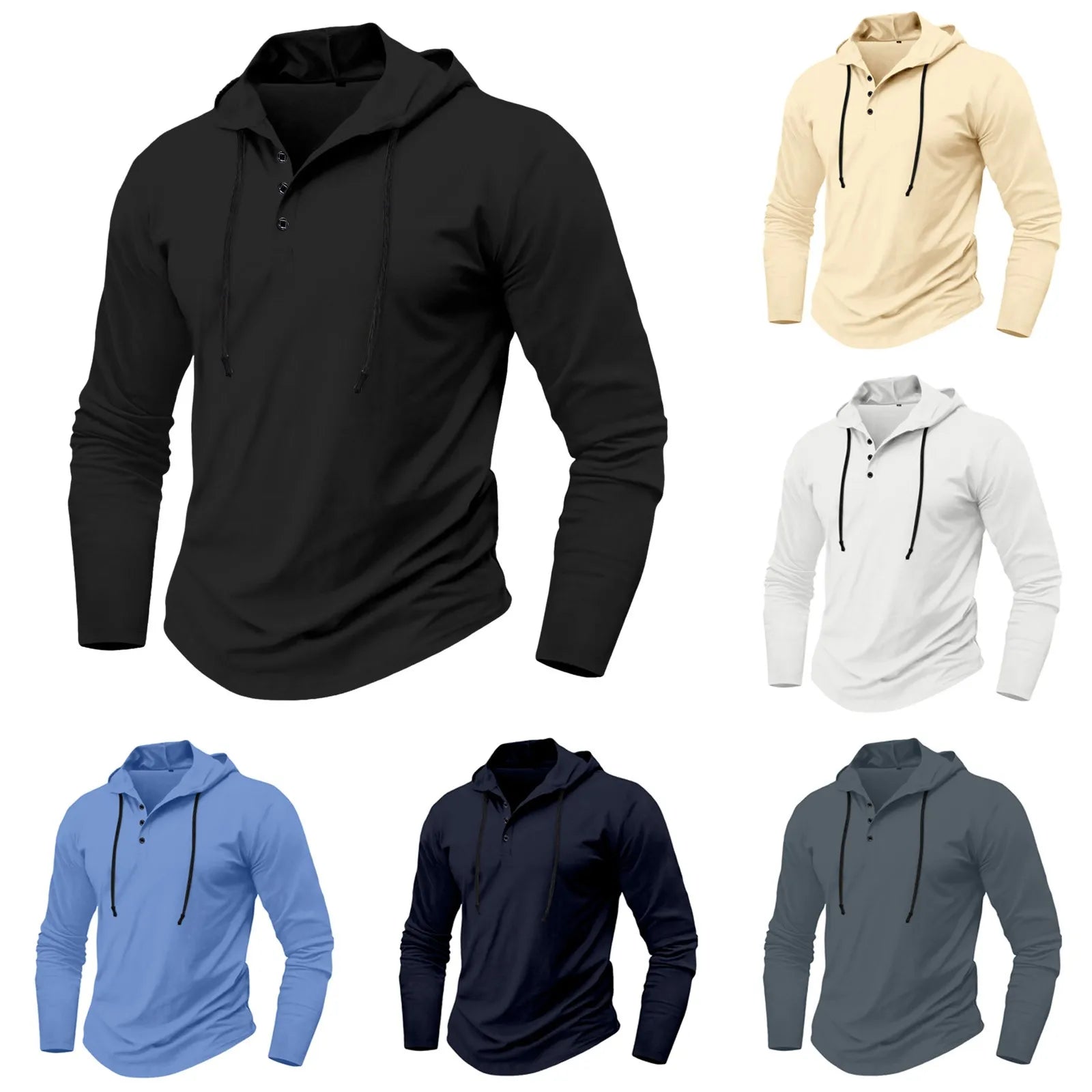 Sudadera con capucha para hombre, camisa con botones de manga larga, sudadera informal para playa y Yoga, sudaderas con capucha de gran tamaño, camisas informales holgadas para hombre
