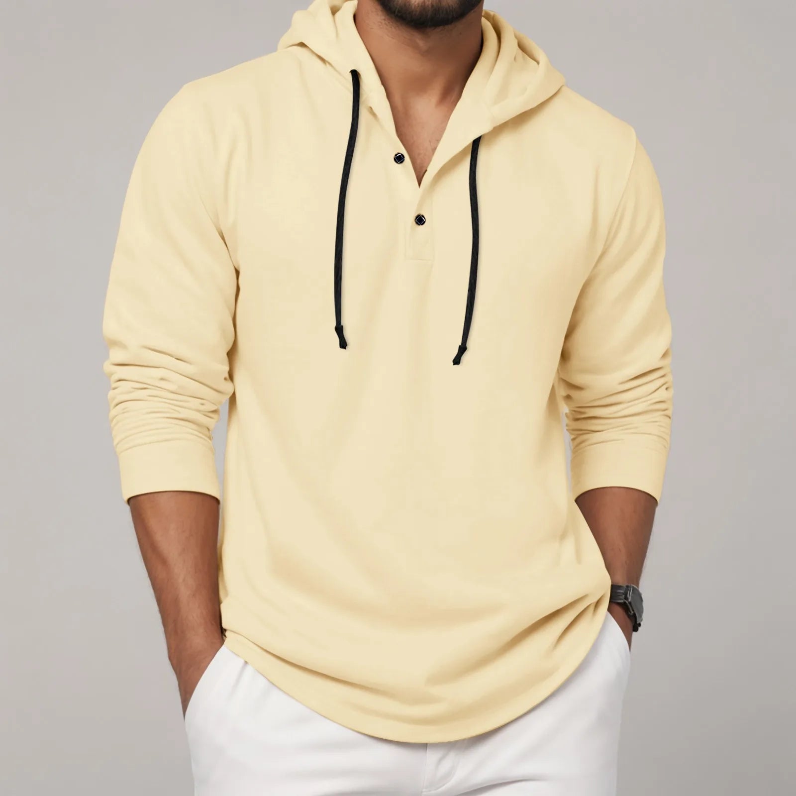 Sudadera con capucha para hombre, camisa con botones de manga larga, sudadera informal para playa y Yoga, sudaderas con capucha de gran tamaño, camisas informales holgadas para hombre