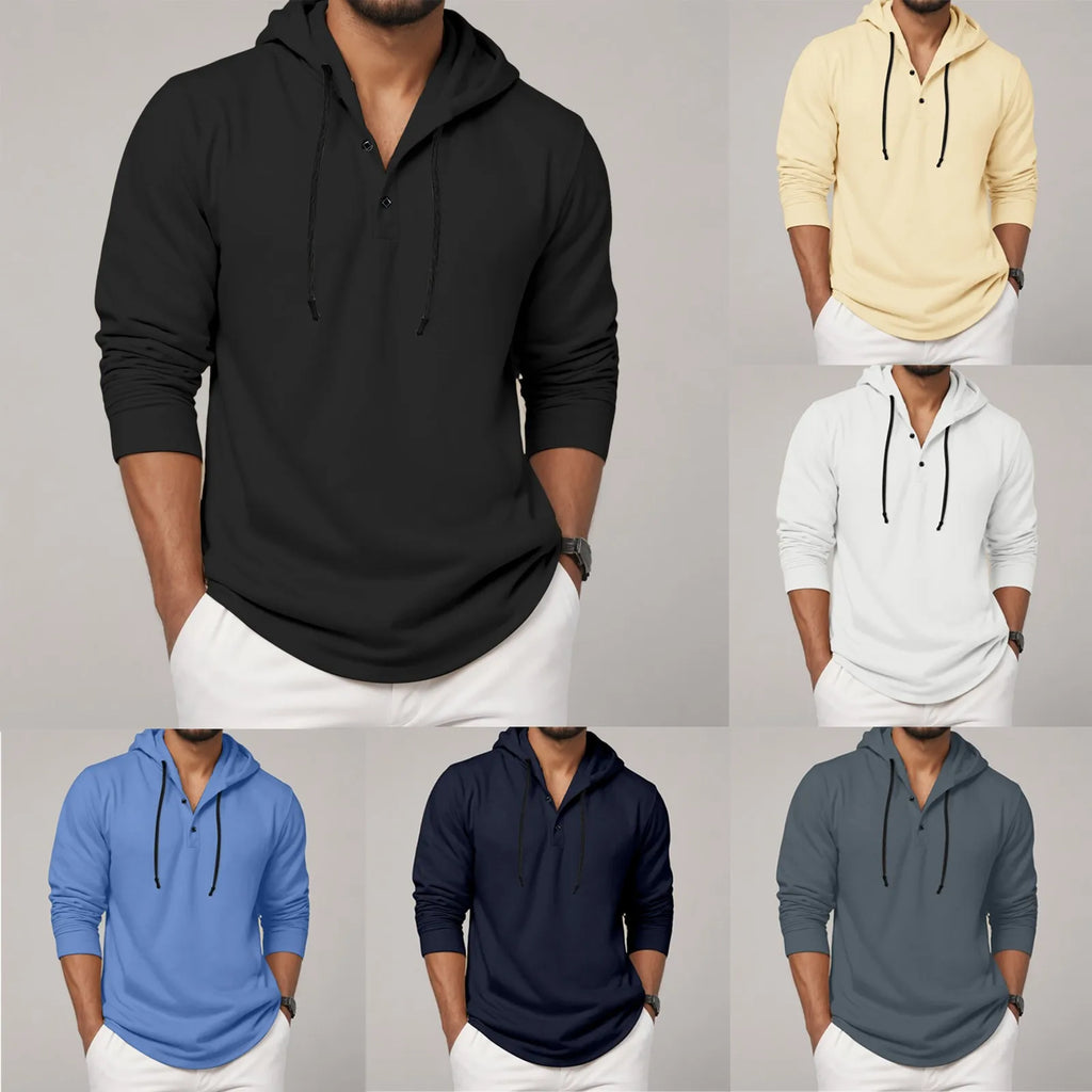 Sudadera con capucha para hombre, camisa con botones de manga larga, sudadera informal para playa y Yoga, sudaderas con capucha de gran tamaño, camisas informales holgadas para hombre