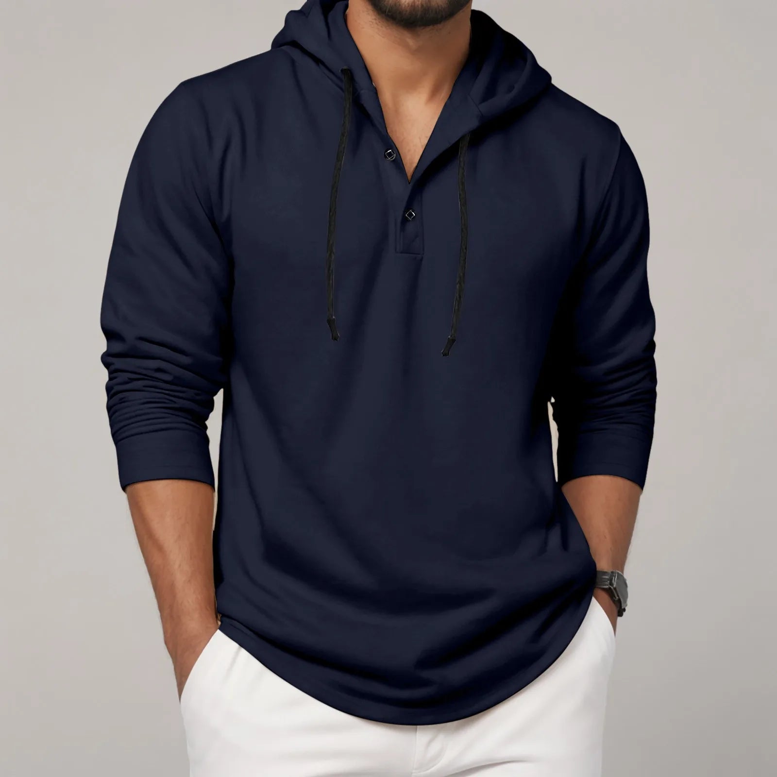 Sudadera con capucha para hombre, camisa con botones de manga larga, sudadera informal para playa y Yoga, sudaderas con capucha de gran tamaño, camisas informales holgadas para hombre