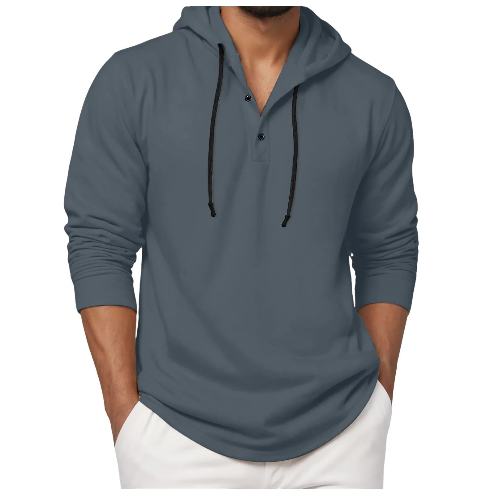 Sudadera con capucha para hombre, camisa con botones de manga larga, sudadera informal para playa y Yoga, sudaderas con capucha de gran tamaño, camisas informales holgadas para hombre