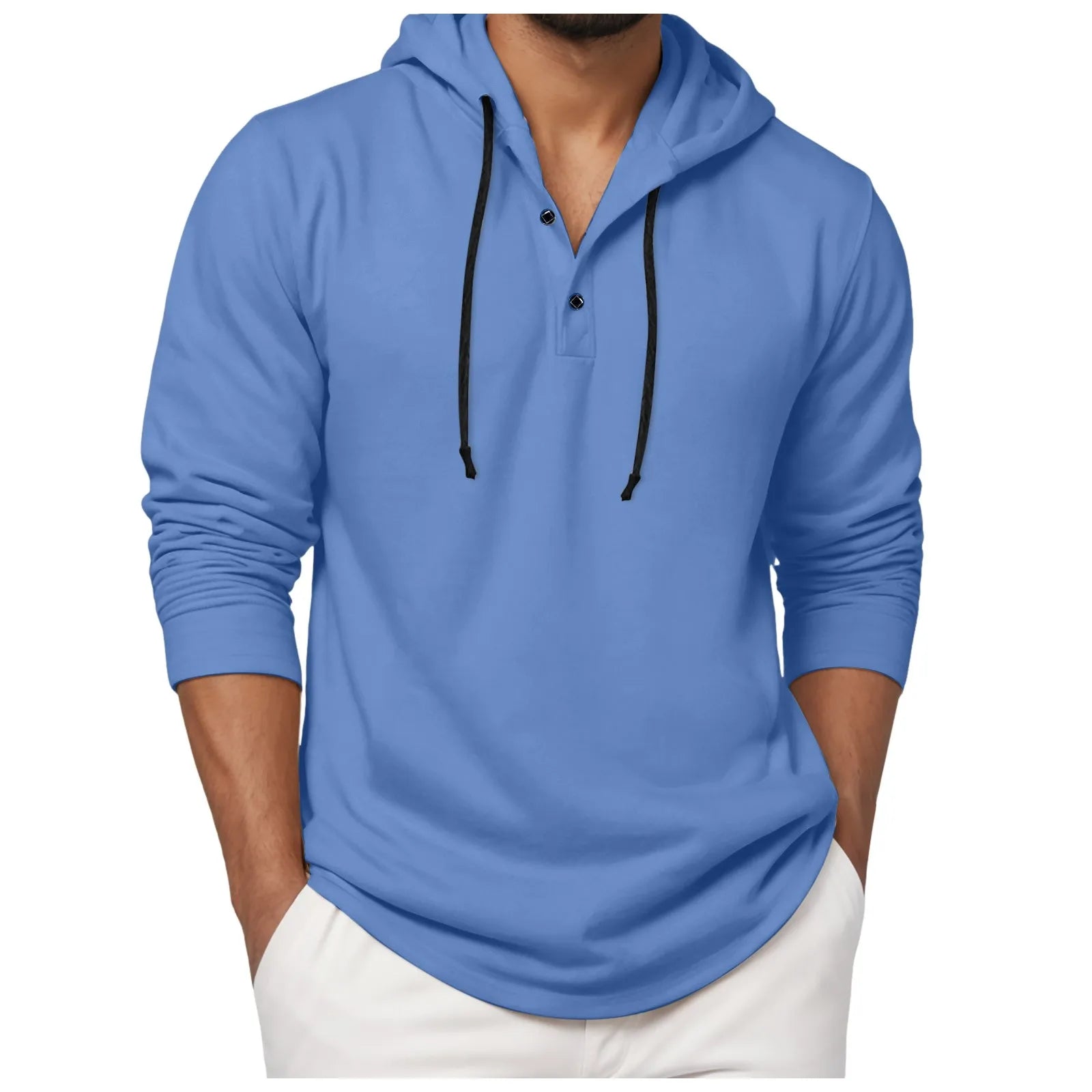 Sudadera con capucha para hombre, camisa con botones de manga larga, sudadera informal para playa y Yoga, sudaderas con capucha de gran tamaño, camisas informales holgadas para hombre