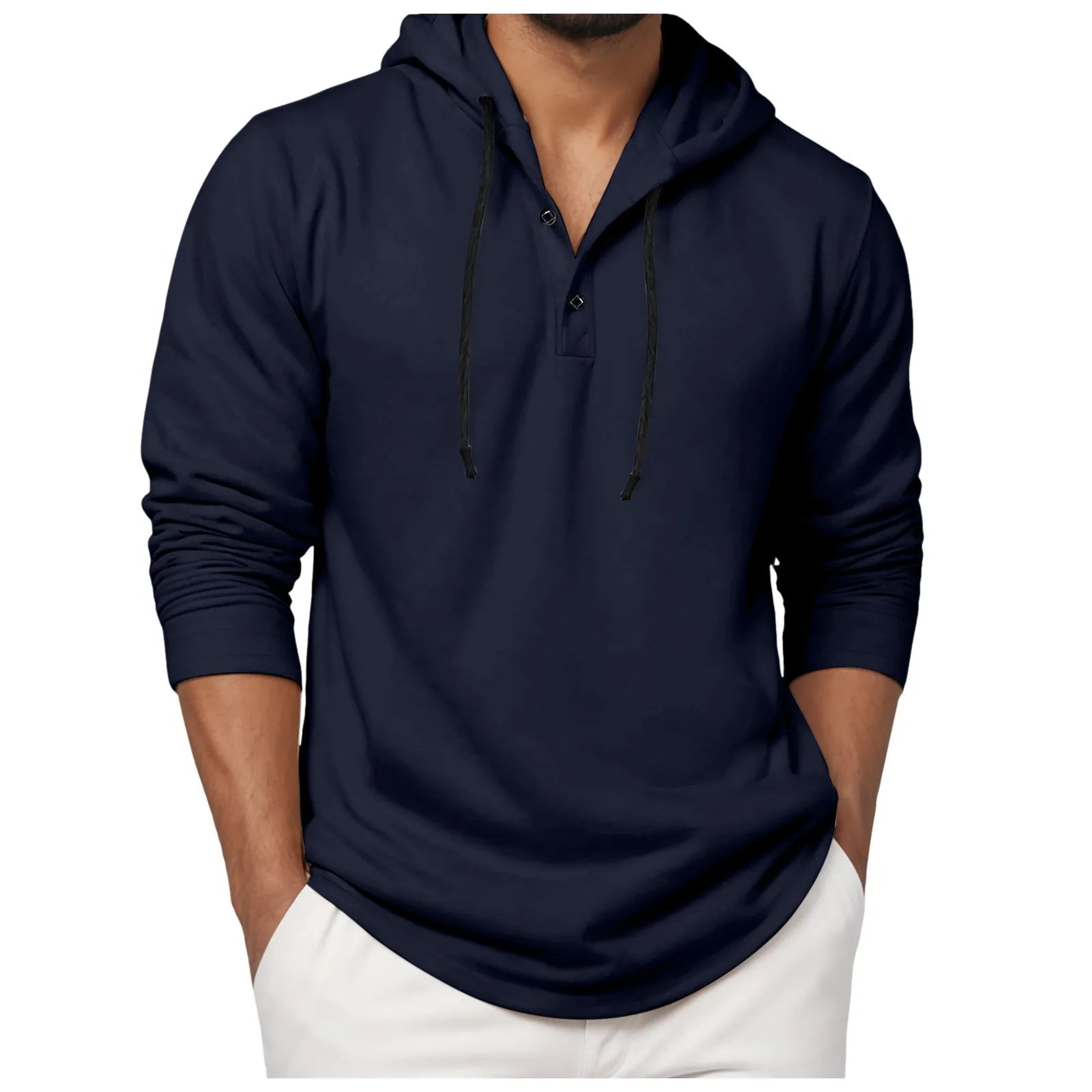 Sudadera con capucha para hombre, camisa con botones de manga larga, sudadera informal para playa y Yoga, sudaderas con capucha de gran tamaño, camisas informales holgadas para hombre