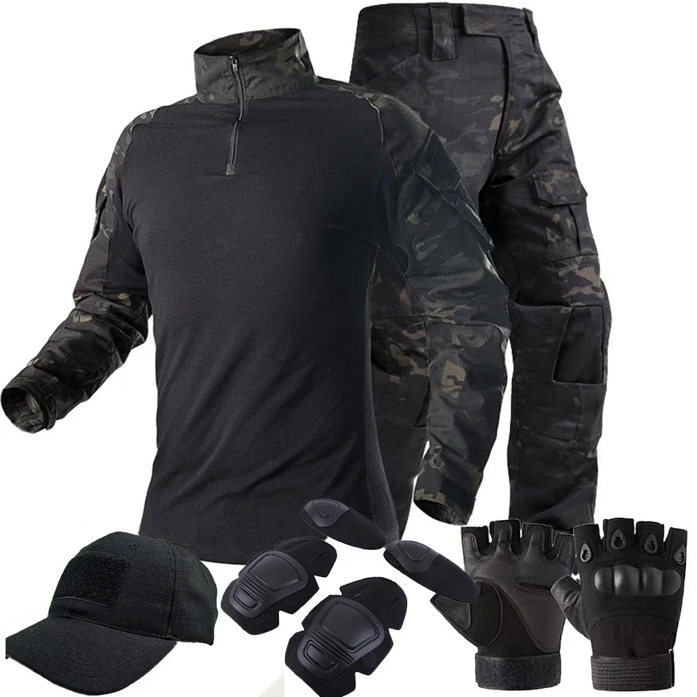 Conjunto de Uniforme de Combate Táctico Negro CP para Hombre, Camisa de Manga Larga, Pantalones Cargo, Ropa para Paintball, Caza y Entrenamiento al Aire Libre