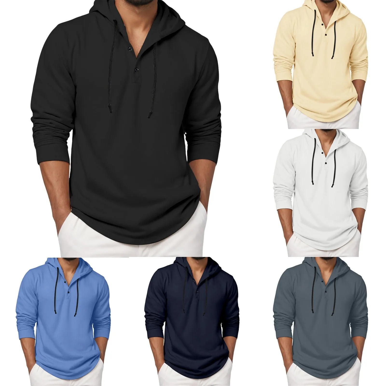 Sudadera con capucha para hombre, camisa con botones de manga larga, sudadera informal para playa y Yoga, sudaderas con capucha de gran tamaño, camisas informales holgadas para hombre