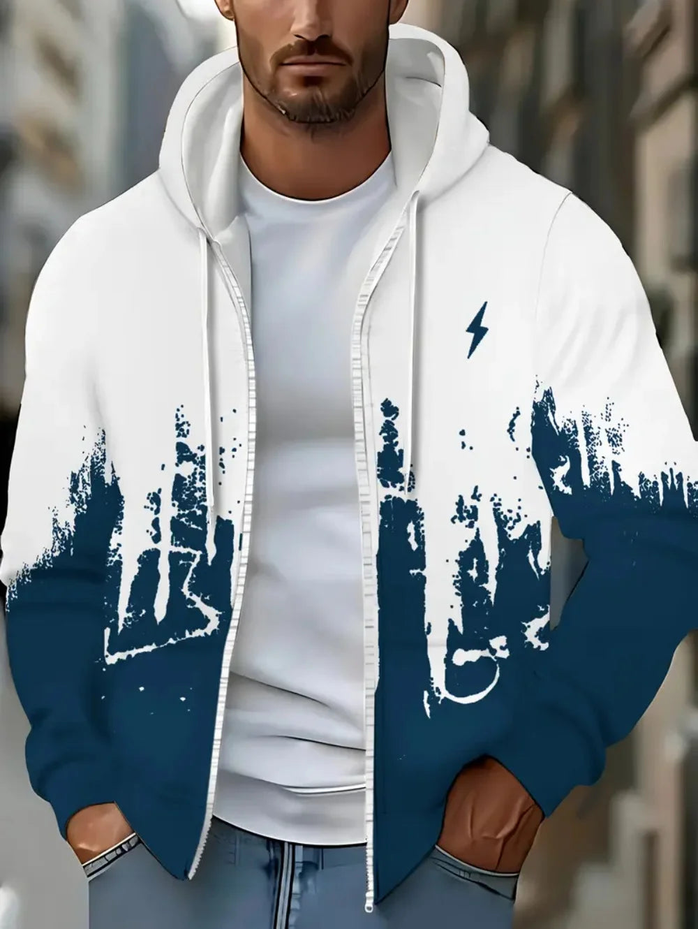 Moda gradiente gráfico con capucha con cremallera Casual deportes diseño de bolsillo ropa de calle de manga larga al aire libre viaje calle Sudadera con capucha de gran tamaño