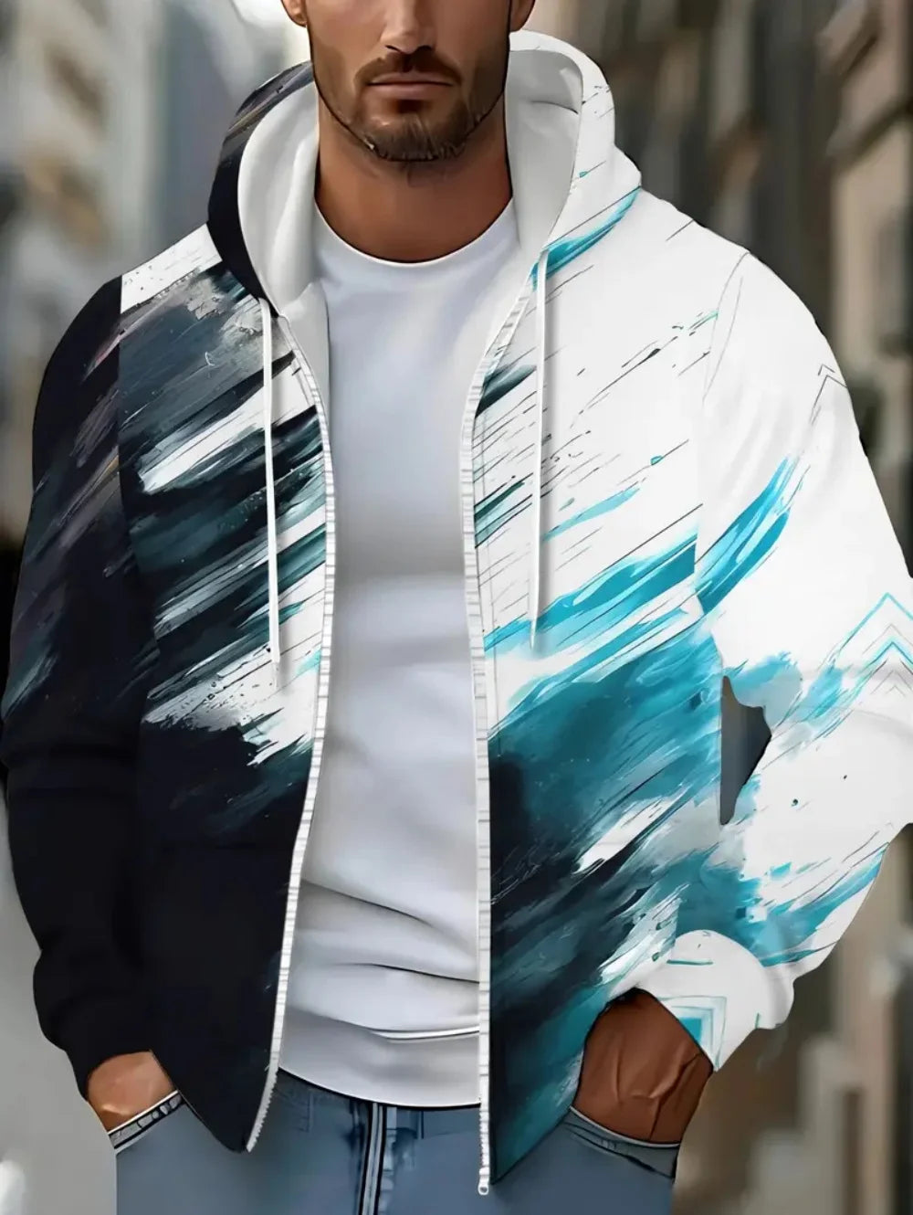 Moda gradiente gráfico con capucha con cremallera Casual deportes diseño de bolsillo ropa de calle de manga larga al aire libre viaje calle Sudadera con capucha de gran tamaño