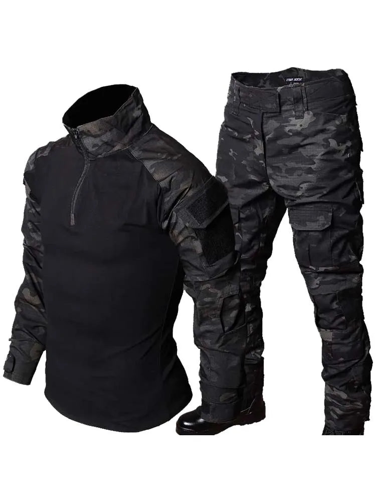 Conjunto de Uniforme de Combate Táctico Negro CP para Hombre, Camisa de Manga Larga, Pantalones Cargo, Ropa para Paintball, Caza y Entrenamiento al Aire Libre