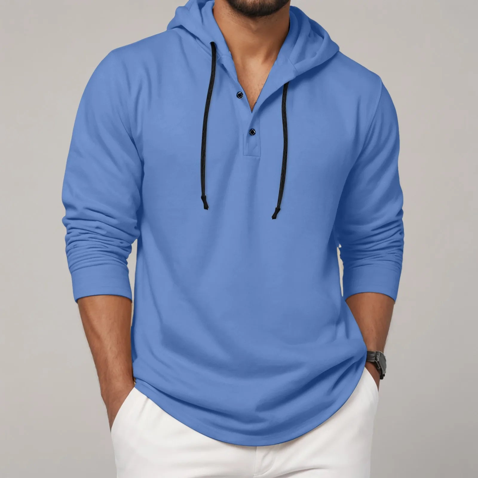 Sudadera con capucha para hombre, camisa con botones de manga larga, sudadera informal para playa y Yoga, sudaderas con capucha de gran tamaño, camisas informales holgadas para hombre