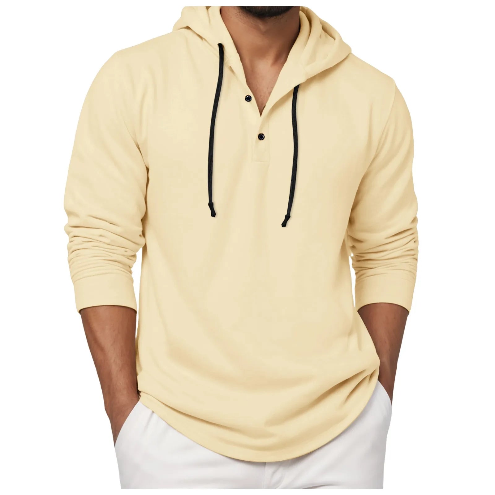 Sudadera con capucha para hombre, camisa con botones de manga larga, sudadera informal para playa y Yoga, sudaderas con capucha de gran tamaño, camisas informales holgadas para hombre
