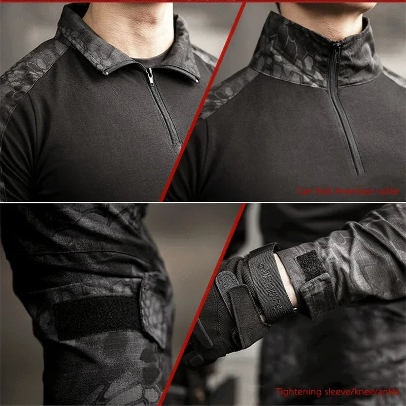 Conjunto de Uniforme de Combate Táctico Negro CP para Hombre, Camisa de Manga Larga, Pantalones Cargo, Ropa para Paintball, Caza y Entrenamiento al Aire Libre